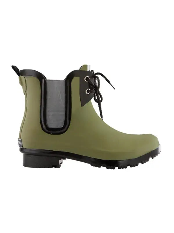 Chelsea Lace:  Matte Olive Women's Ankle Rain Boots