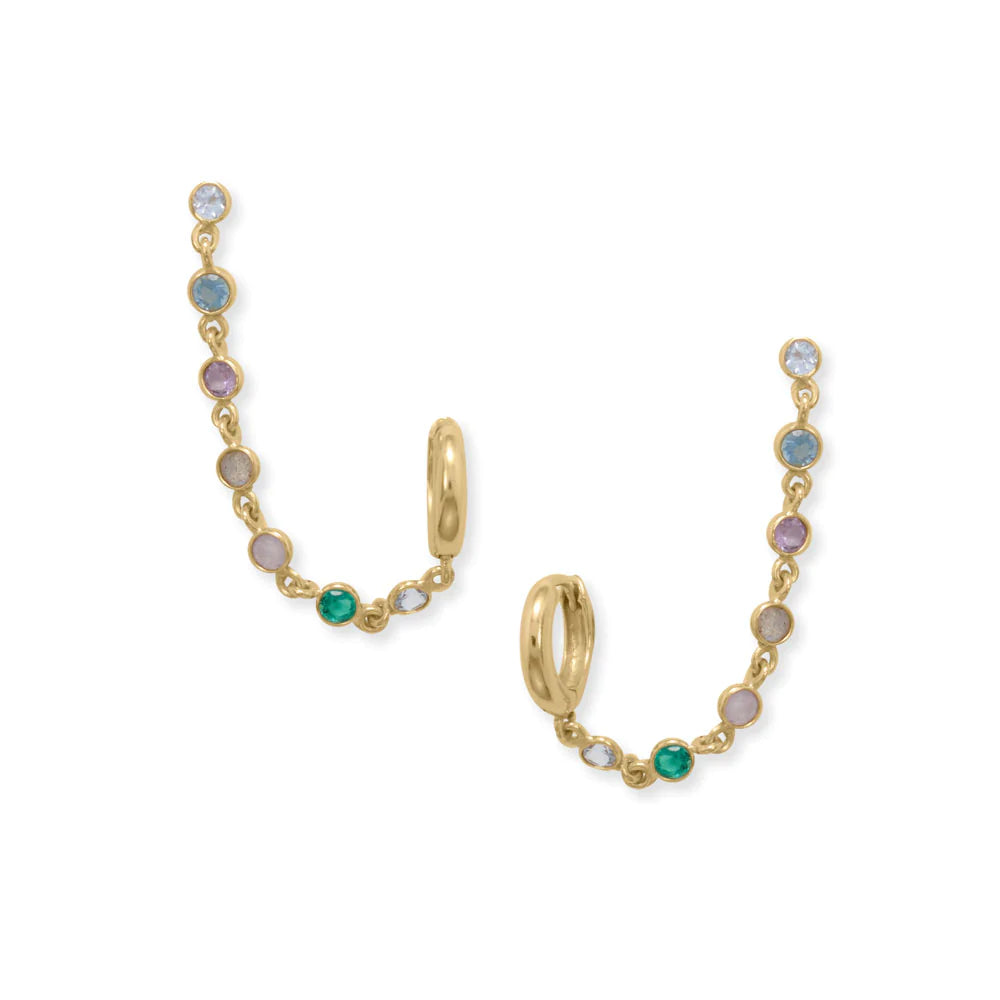 14 Karat Gold Dipped Multi Stone Hoop and Post Earrings