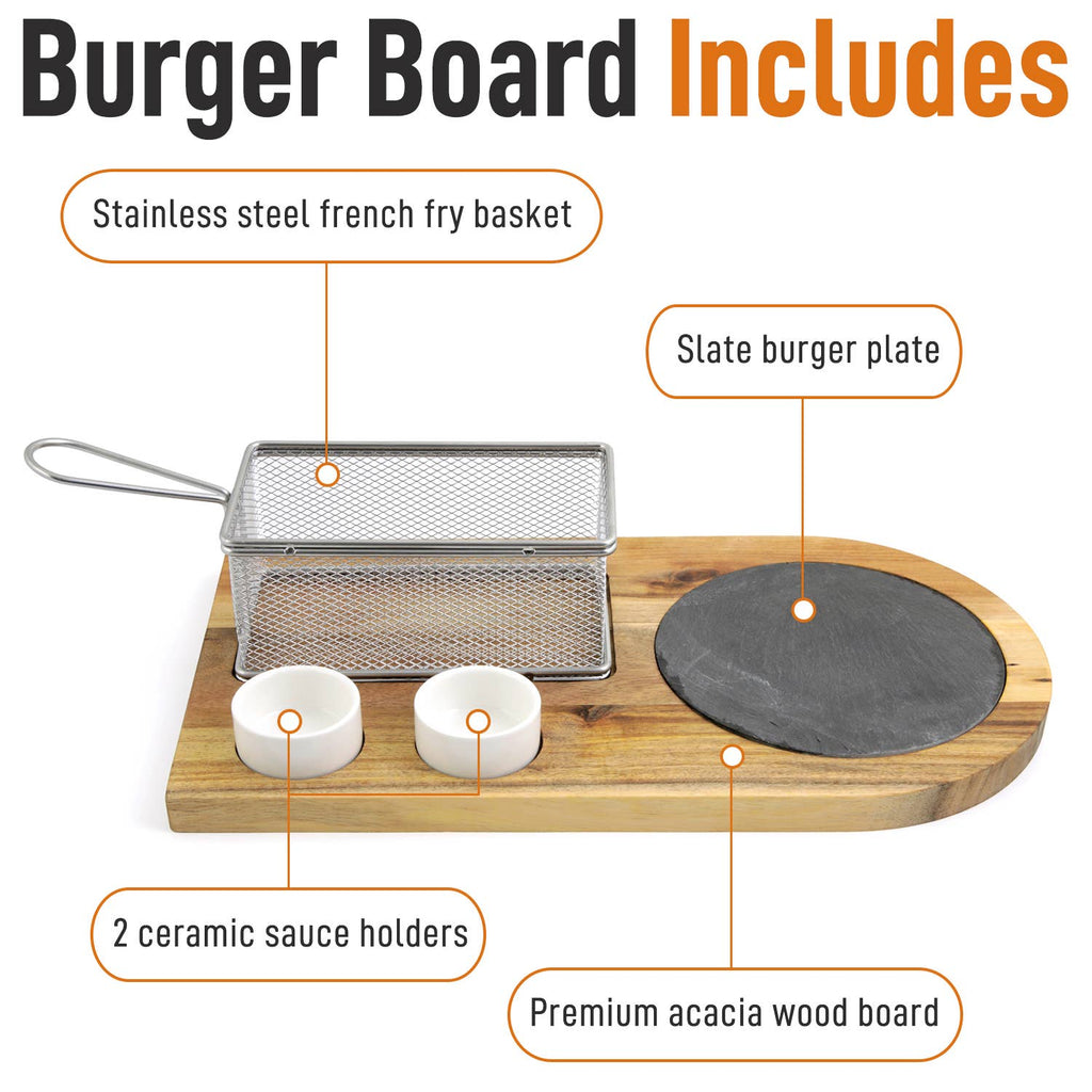 Burger and Sandwich Serving Board With Fry Basket and Cups