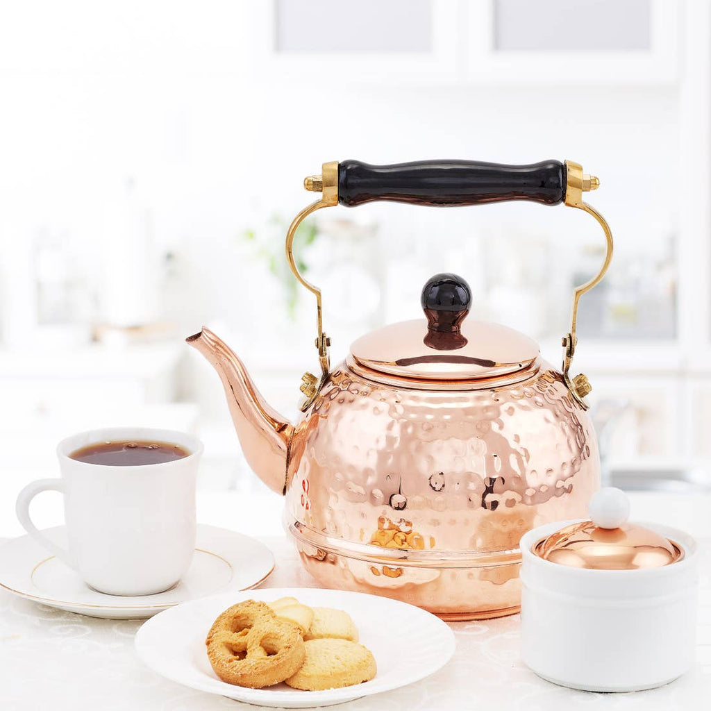 Hammered Solid Copper Tea Kettle with Wood Handle