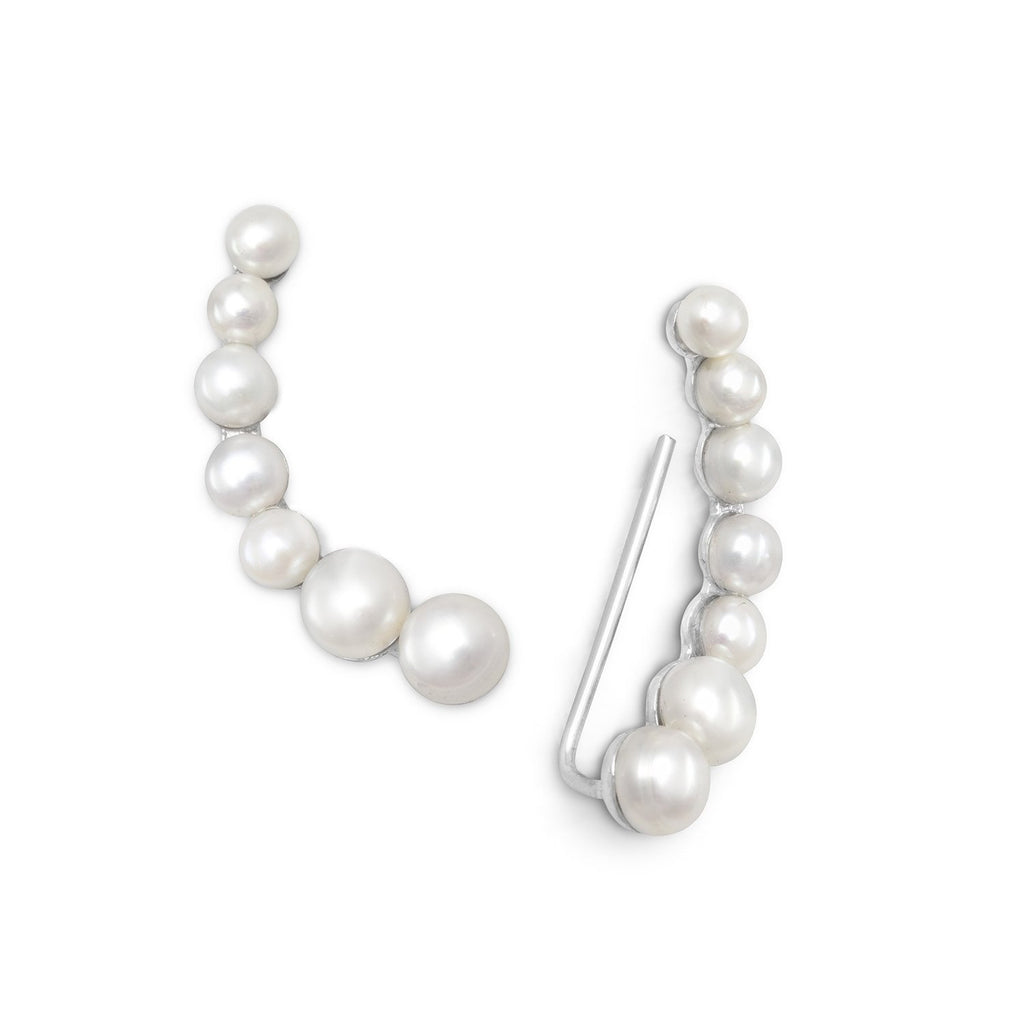 Rhodium Graduated Cultured Freshwater Pearl Ear Climbers