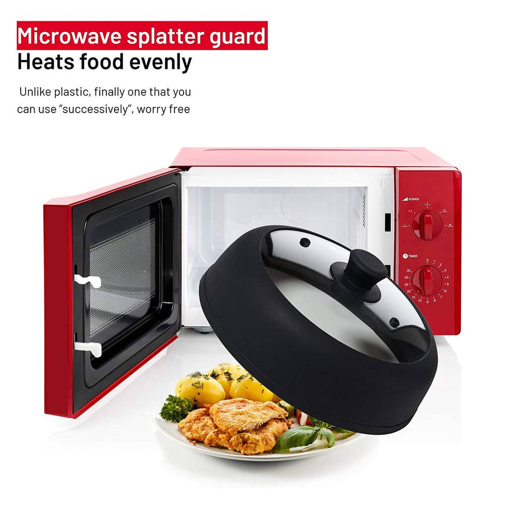 Bezrat Vented Glass Microwave Plate Cover, Black