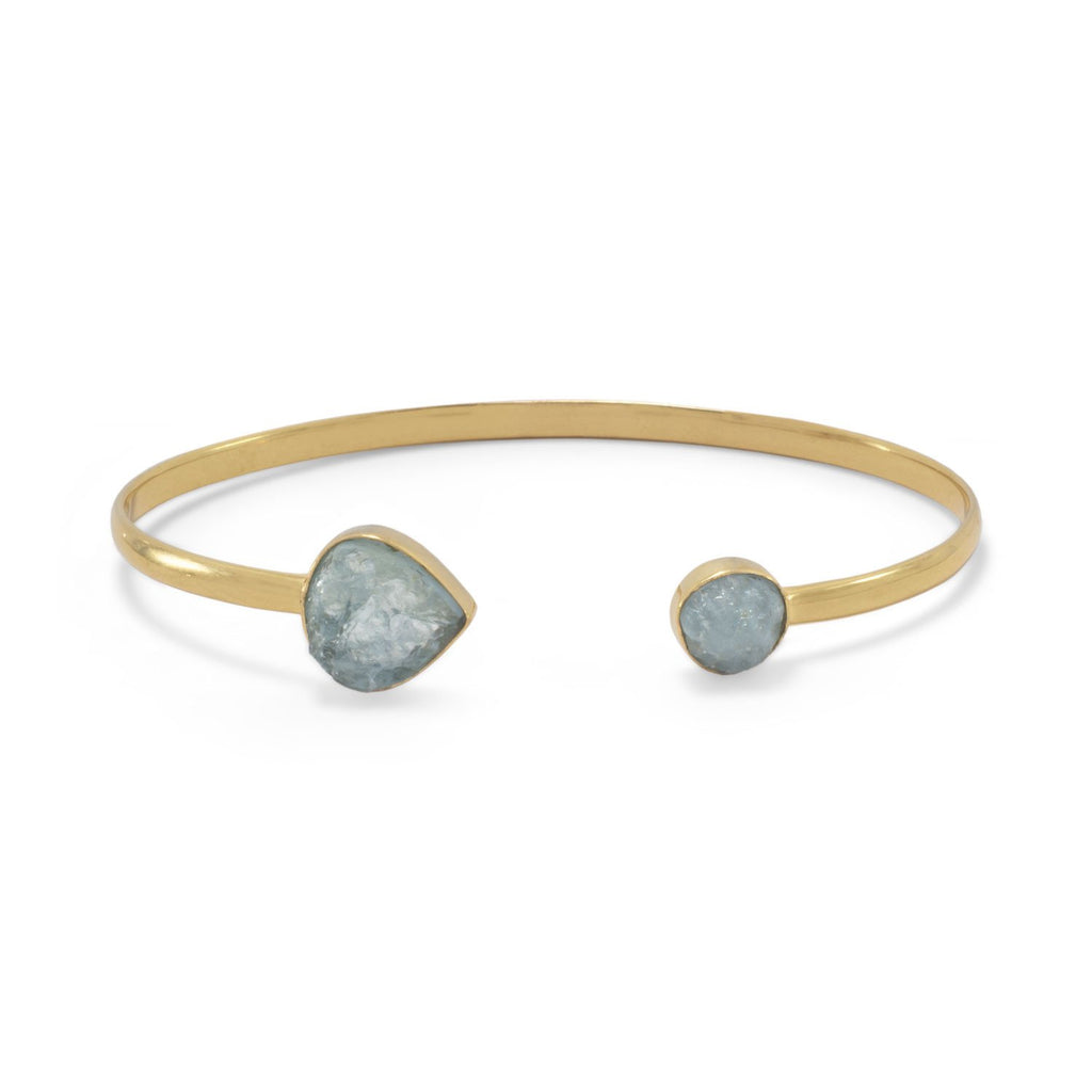 14 Karat Gold Dipped Aquamarine Open Cuff Bracelet