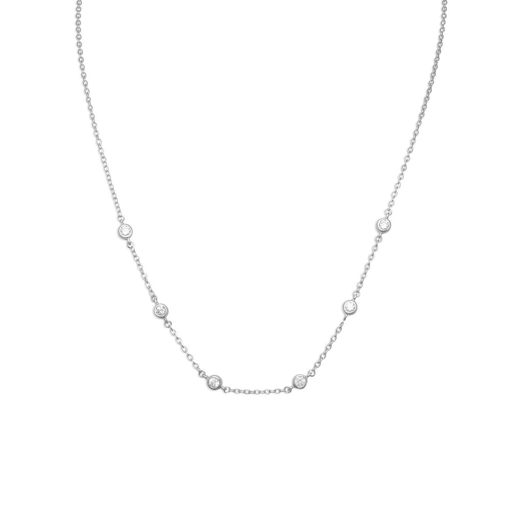 16"+2" Extension Rhodium 6 Bezel Set Necklace