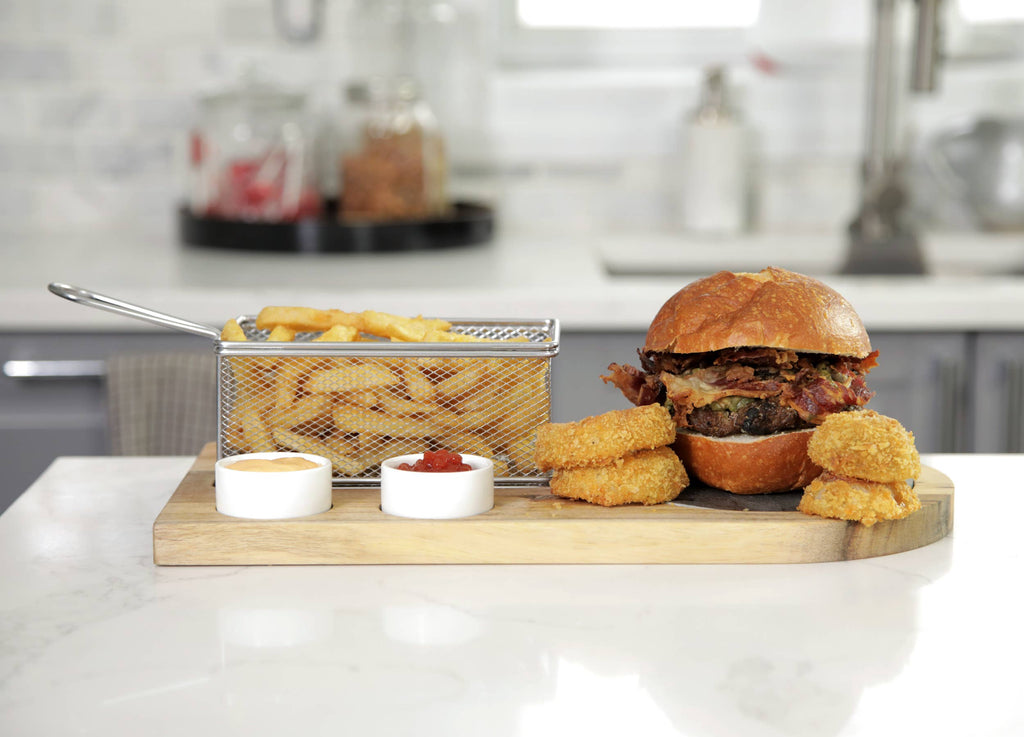Burger and Sandwich Serving Board With Fry Basket and Cups