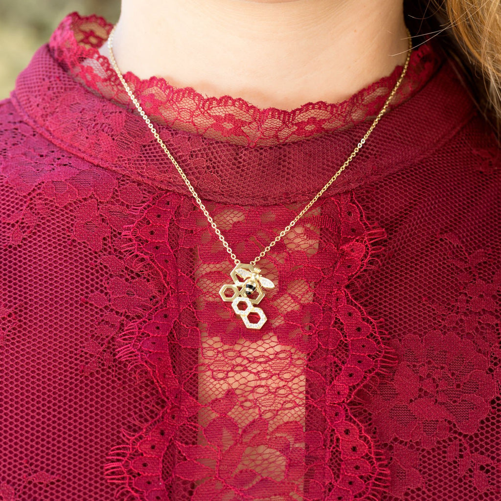 14 Karat Gold and Bee Side Necklace