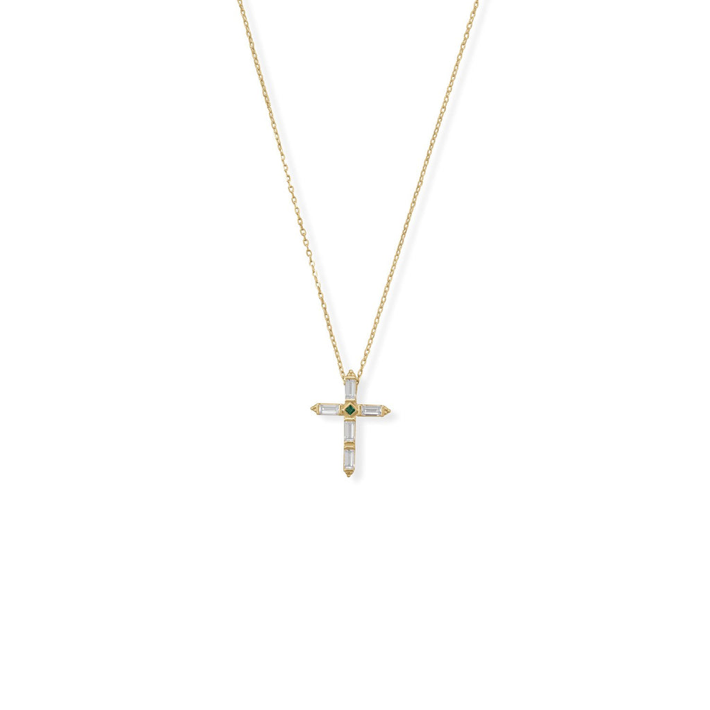 On GOD white & gold baguette cross