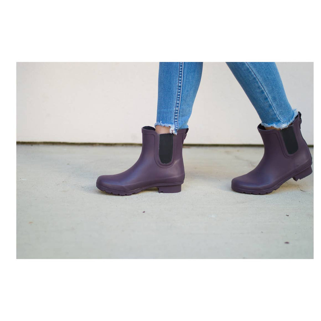 CHELSEA MATTE EGGPLANT WOMEN'S ANKLE RAIN BOOTS