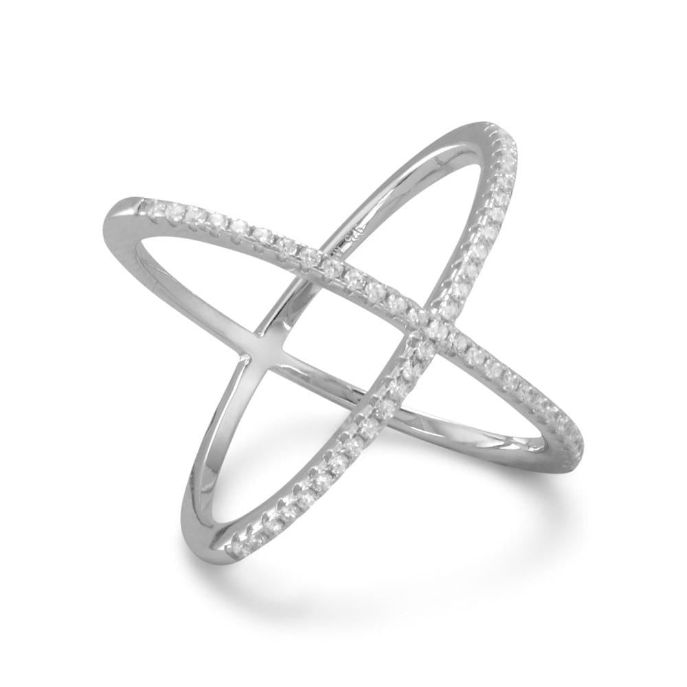 Rhodium Plated Criss Cross 'X' Ring