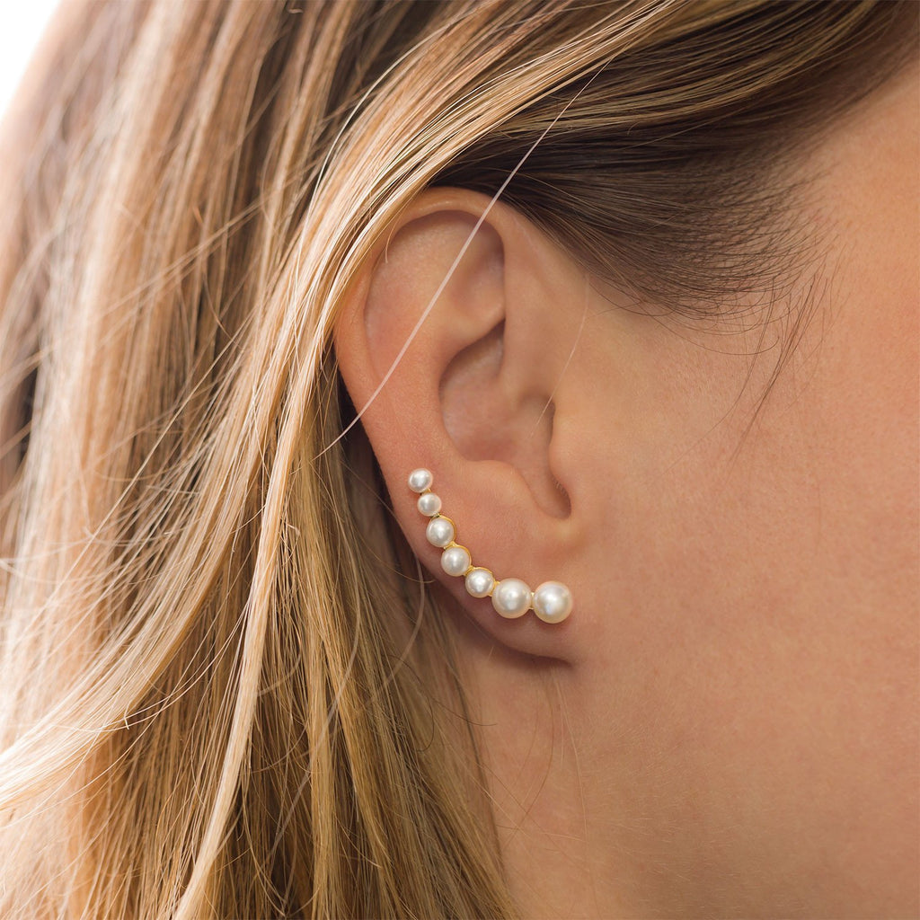 14 Karat Gold Dipped Graduated Cultured Freshwater Pearl Ear Climbers