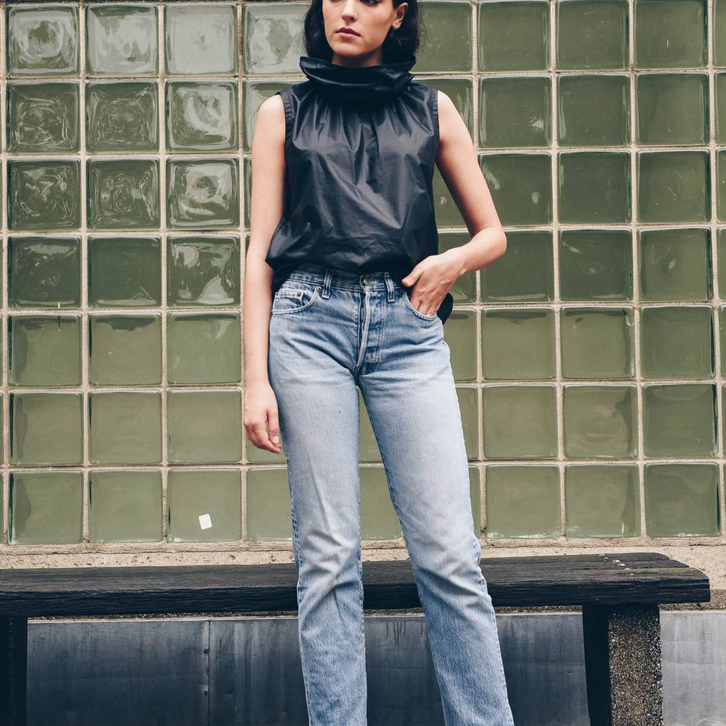 Black Brooklyn Sleeveless Paperbag Top