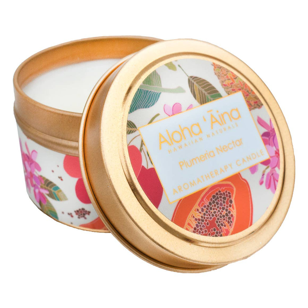 Plumeria Nectar - Hawaiian Aromatherapy Gold Tin Candle
