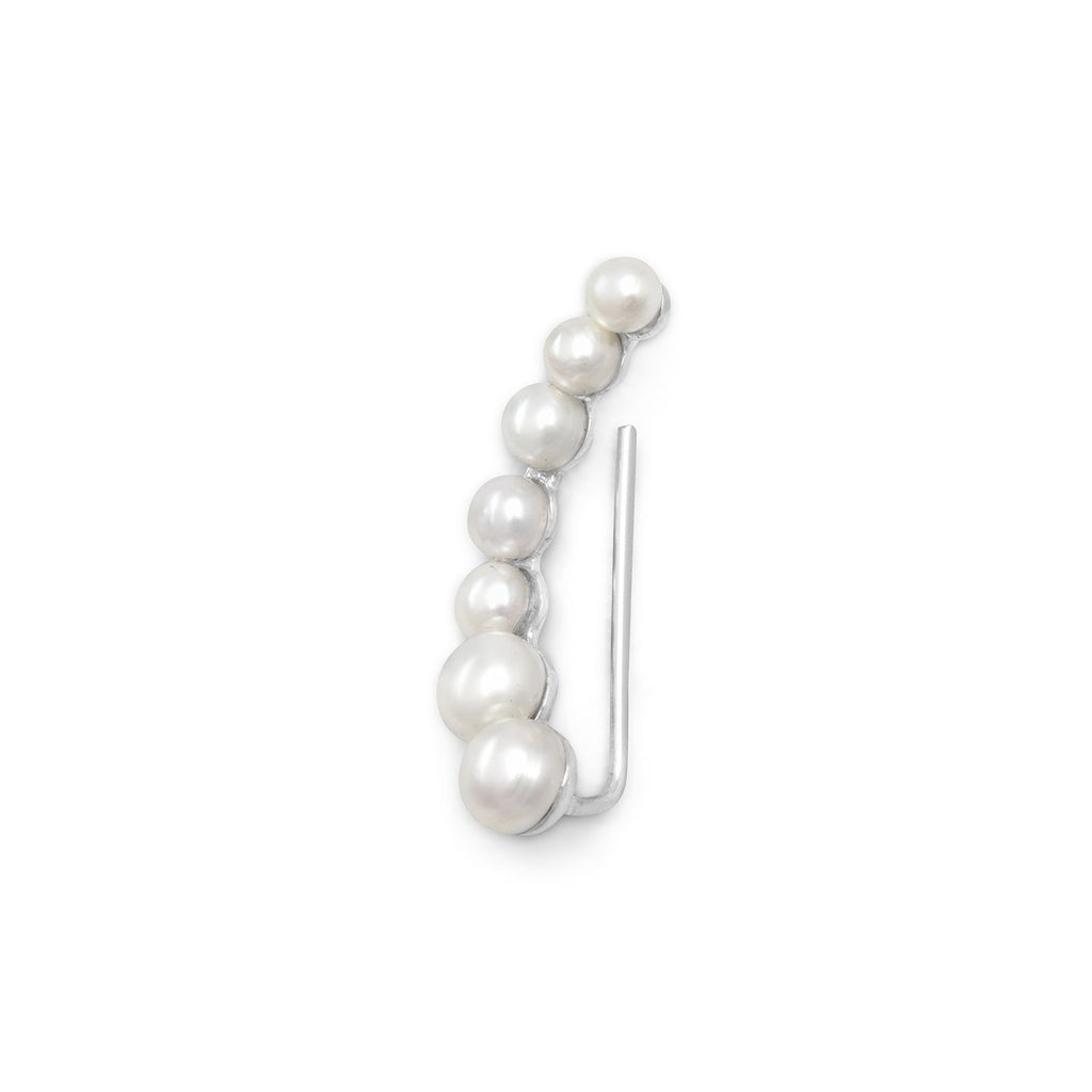 Rhodium Graduated Cultured Freshwater Pearl Ear Climbers