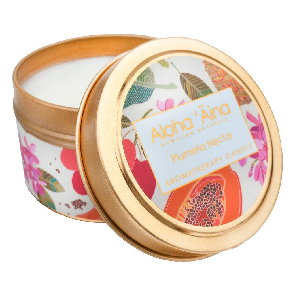 Plumeria Nectar - Hawaiian Aromatherapy Gold Tin Candle