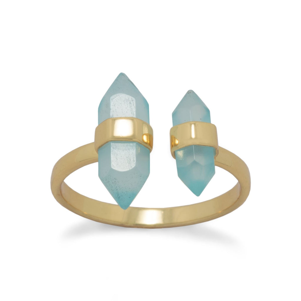 14 Karat Gold Dipped Spike Pencil Cut Aqua Chalcedony Split Ring