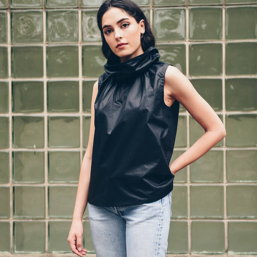 Black Brooklyn Sleeveless Paperbag Top