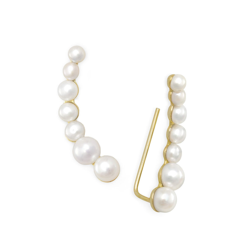 14 Karat Gold Dipped Graduated Cultured Freshwater Pearl Ear Climbers