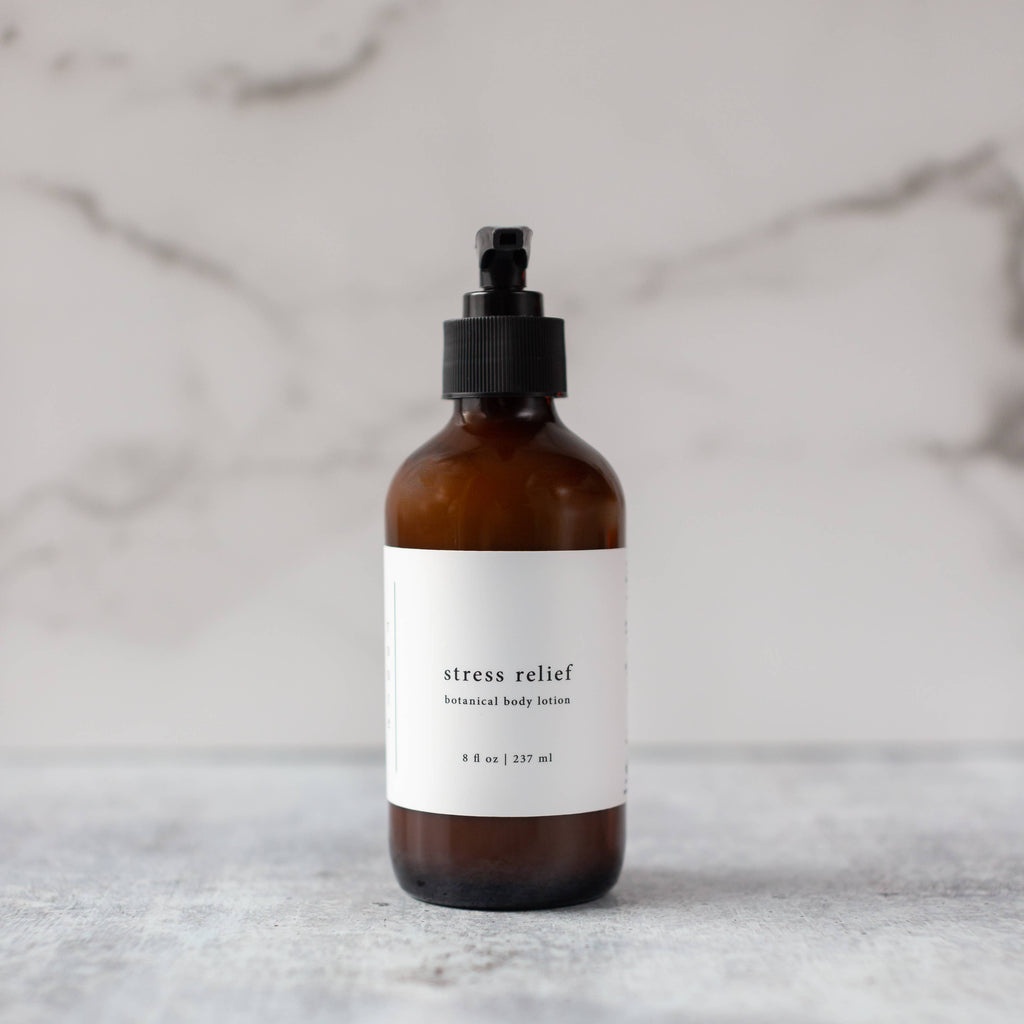Vegan Stress Relief Body Lotion Glass Bottle