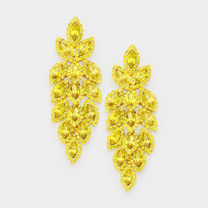 Yellow Long Leaf Soap Opera Star Earrings
