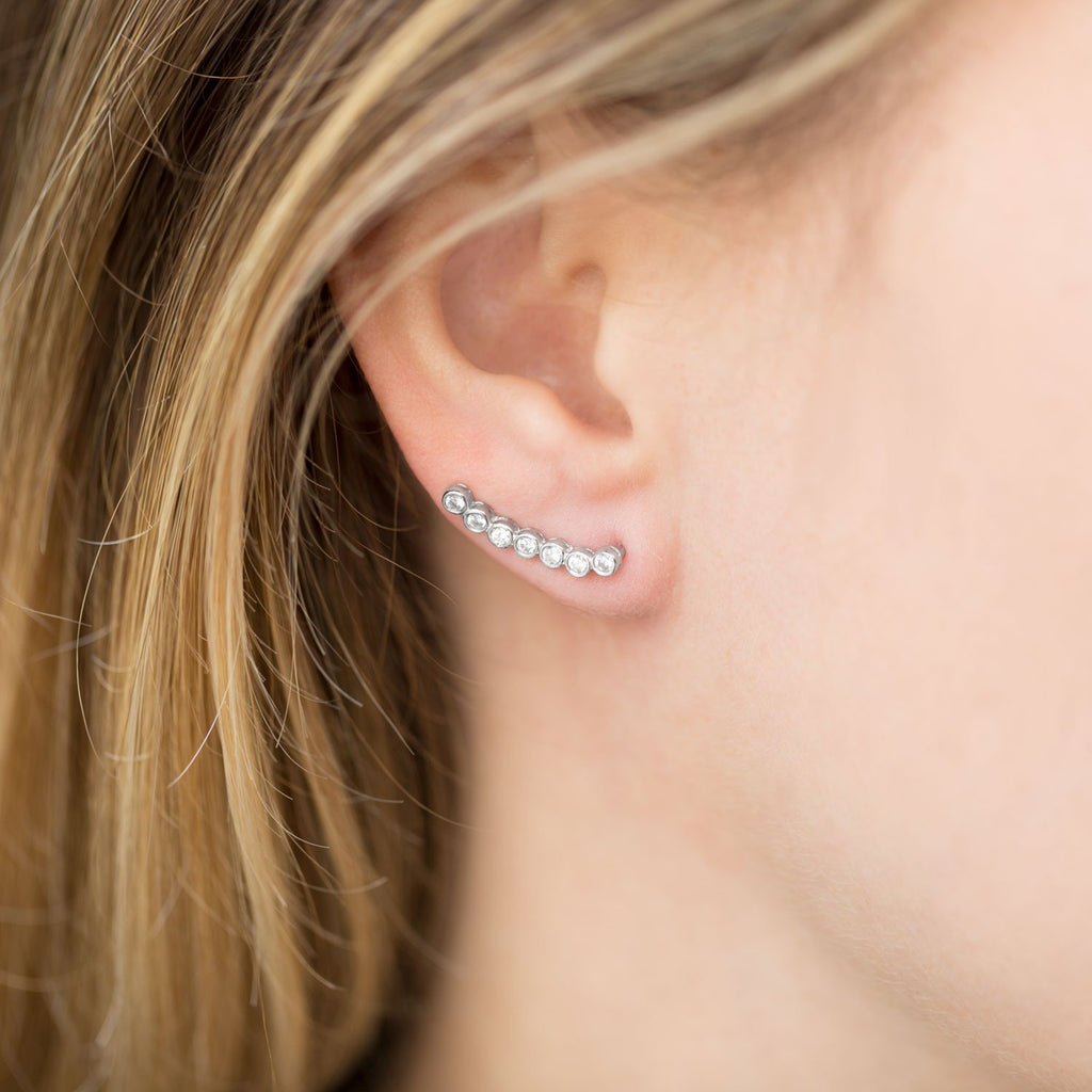 Rhodium  Bezel Ear Climbers