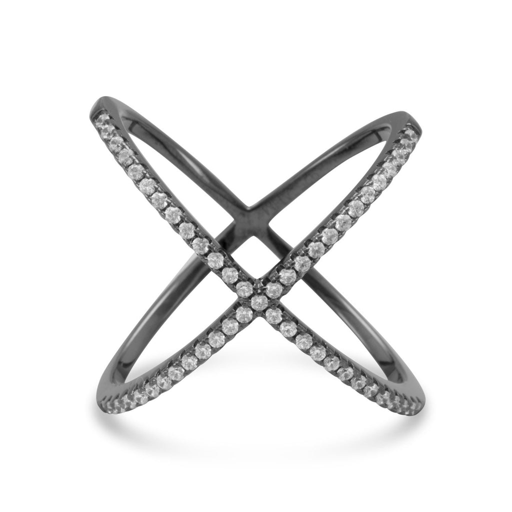 Black Cobalt Criss Cross 'X' Ring