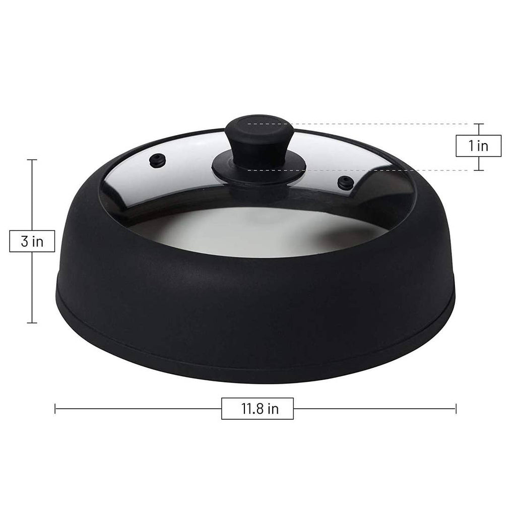 Bezrat Vented Glass Microwave Plate Cover, Black