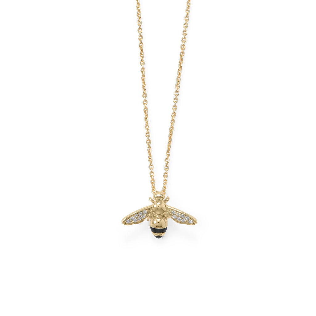 16"+2" 14 Karat Gold  Bee Side Necklace