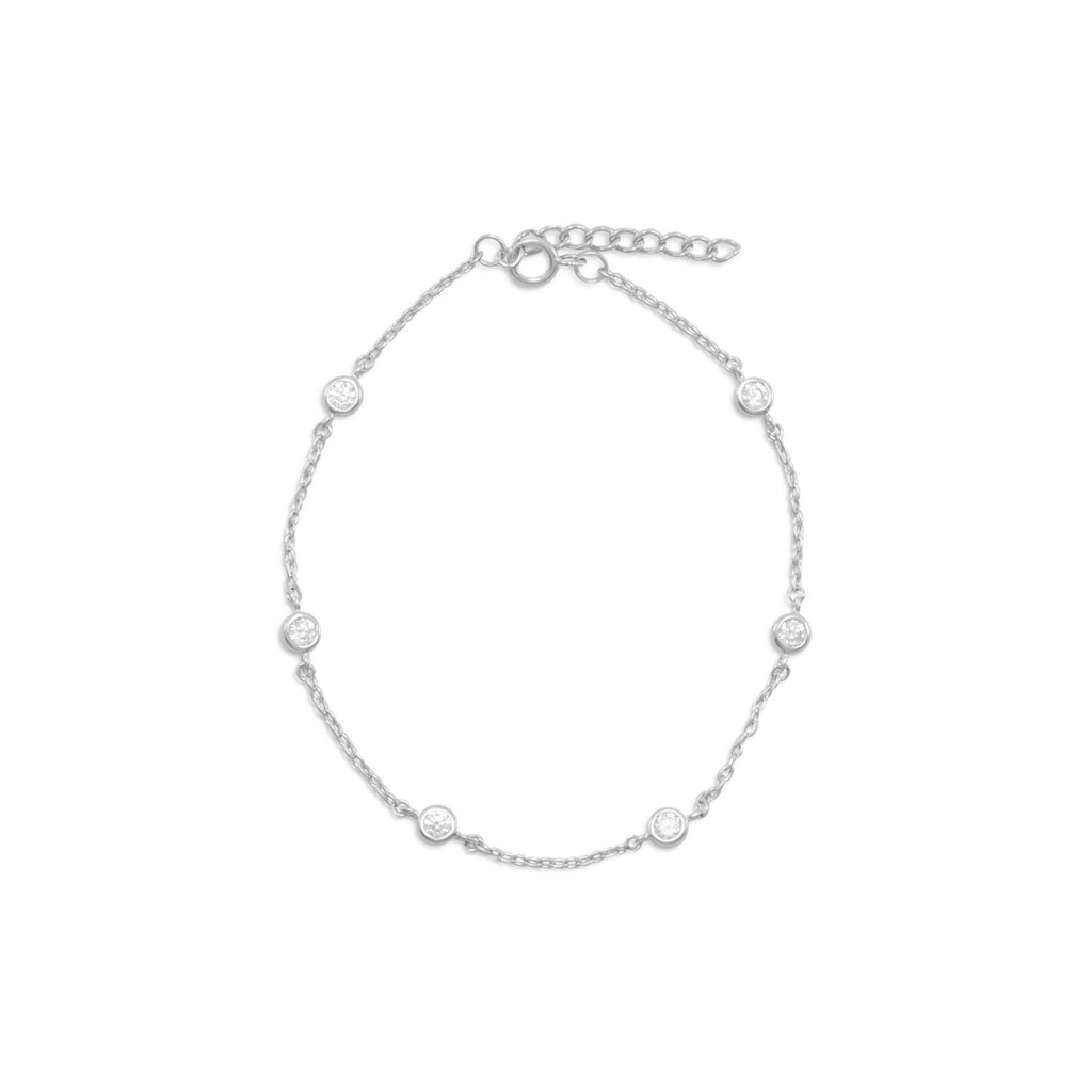 9" + 1" Extension Rhodium 6 Bezel Set Anklet