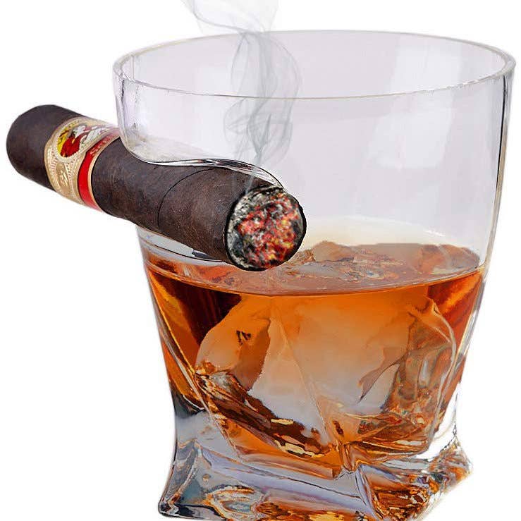 Cigar Holder Glass, Old Fashioned Whiskey Tumbler