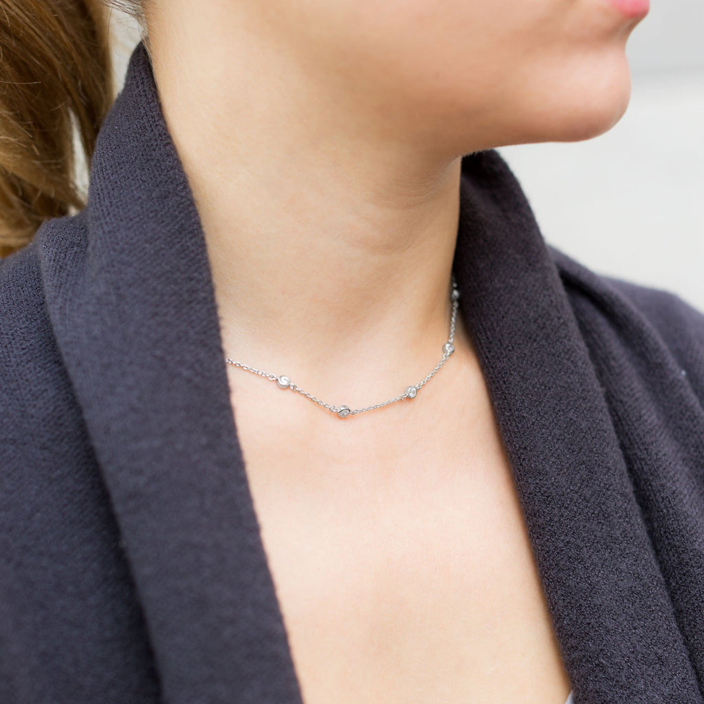 16"+2" Extension Rhodium 6 Bezel Set Necklace