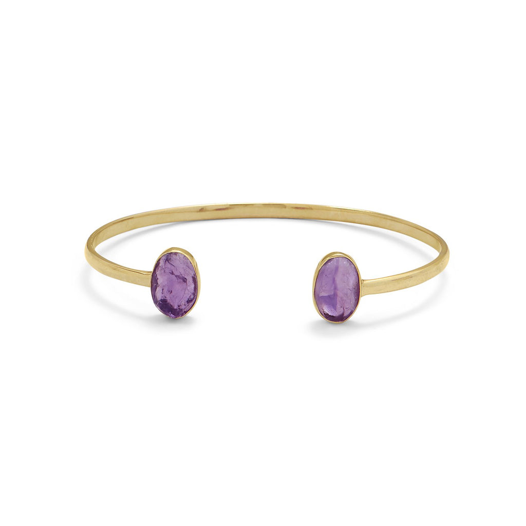 14 Karat Gold Dipped Rough Cut Amethyst Split Bangle