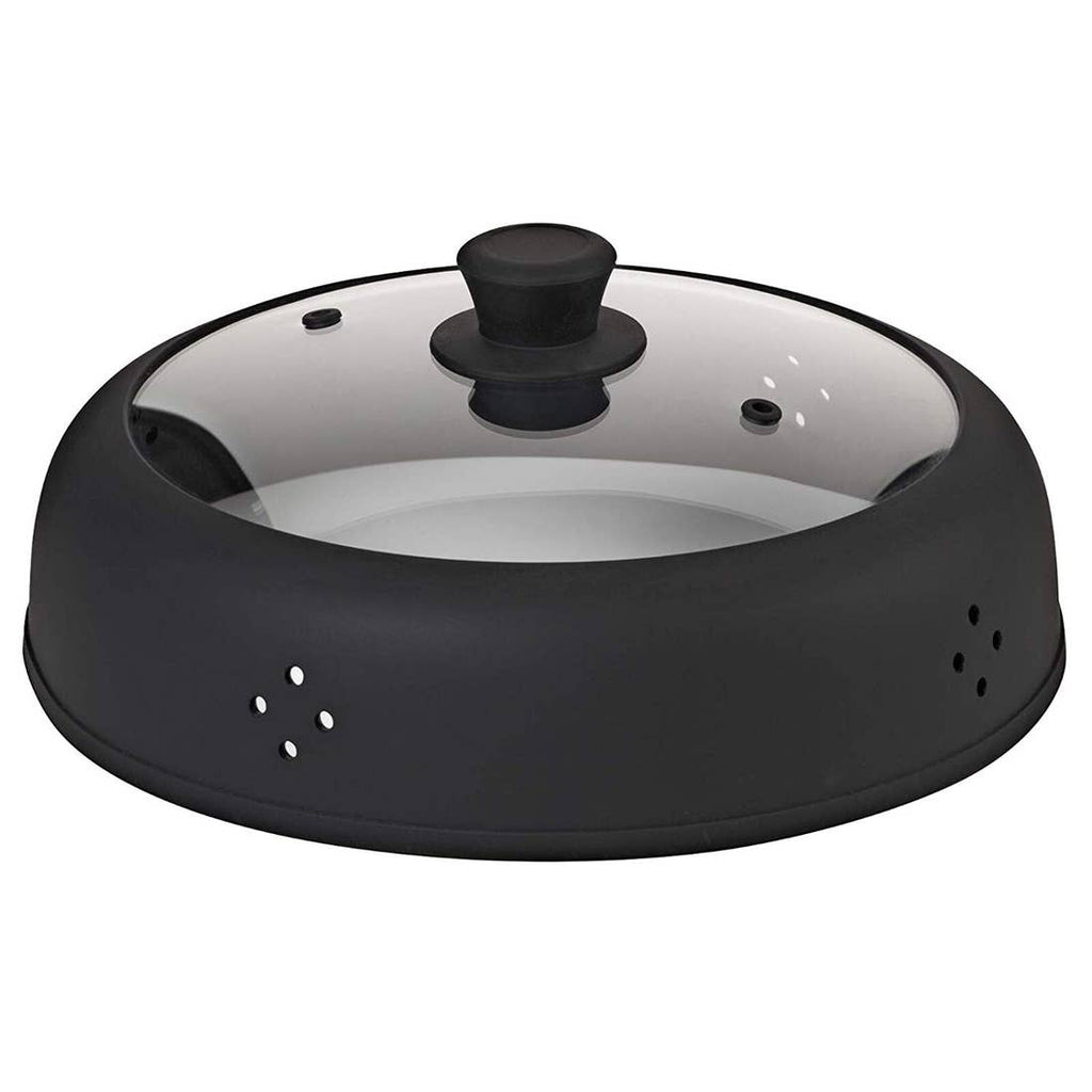 Bezrat Vented Glass Microwave Plate Cover, Black