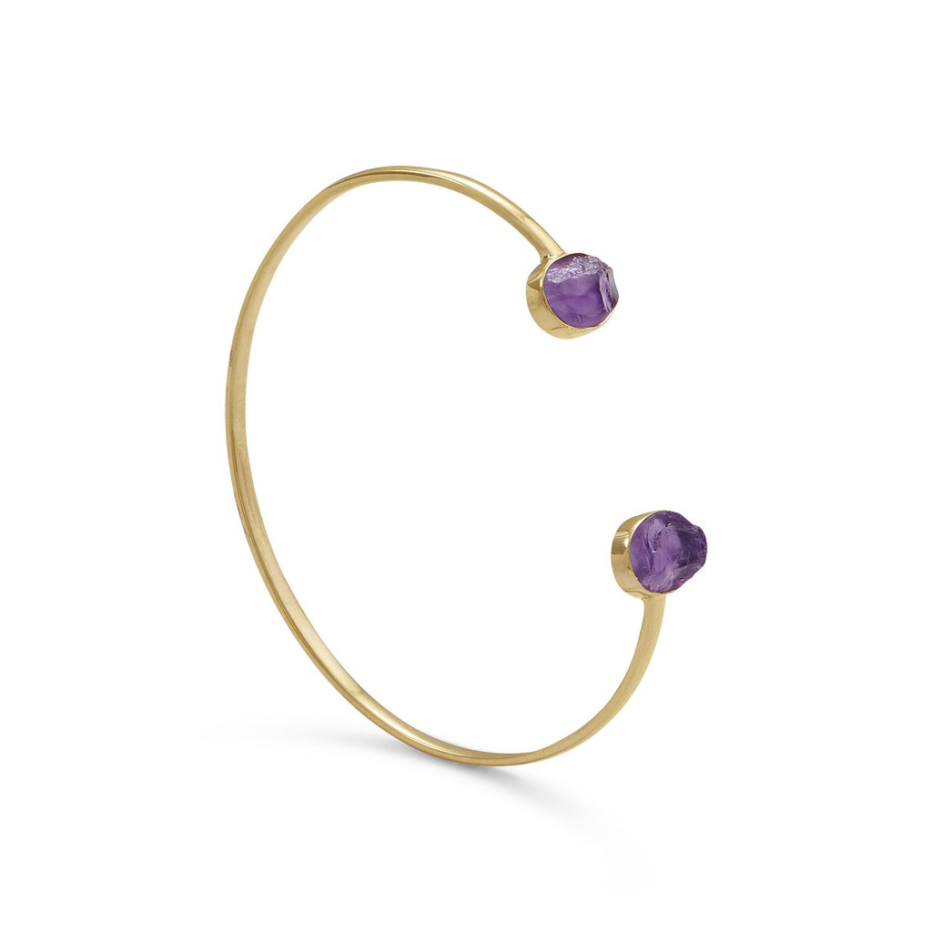 14 Karat Gold Dipped Rough Cut Amethyst Split Bangle