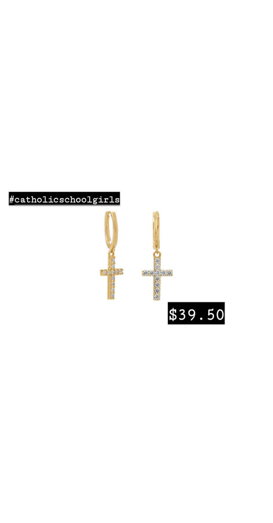 Catholic School Girl Collection Mini Cross Hoops
