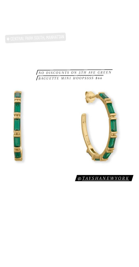 No discounts on 5th Ave green baguette hoop earrings
