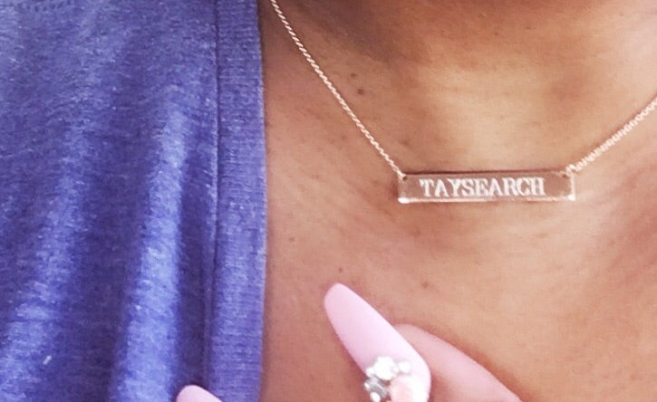 TAYsearch Rose Gold Bar Logo Necklace
